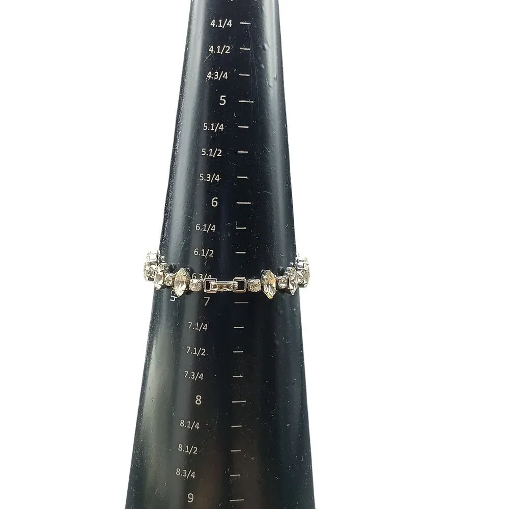 Elegant Glamorous Vintage Silver Tone Rhinestone Bracelet 6.75